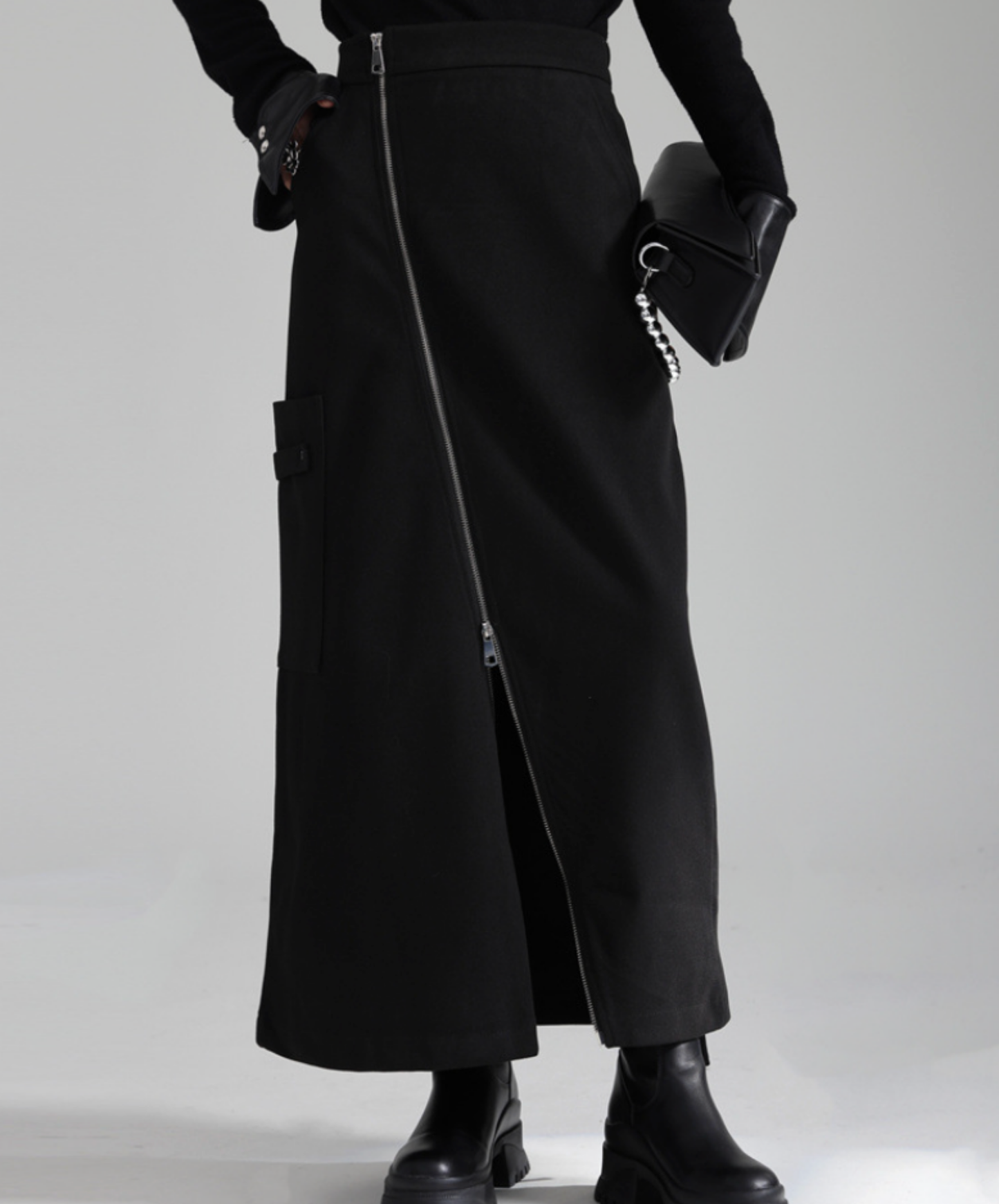 irregular zipper velvet skirt EN2732