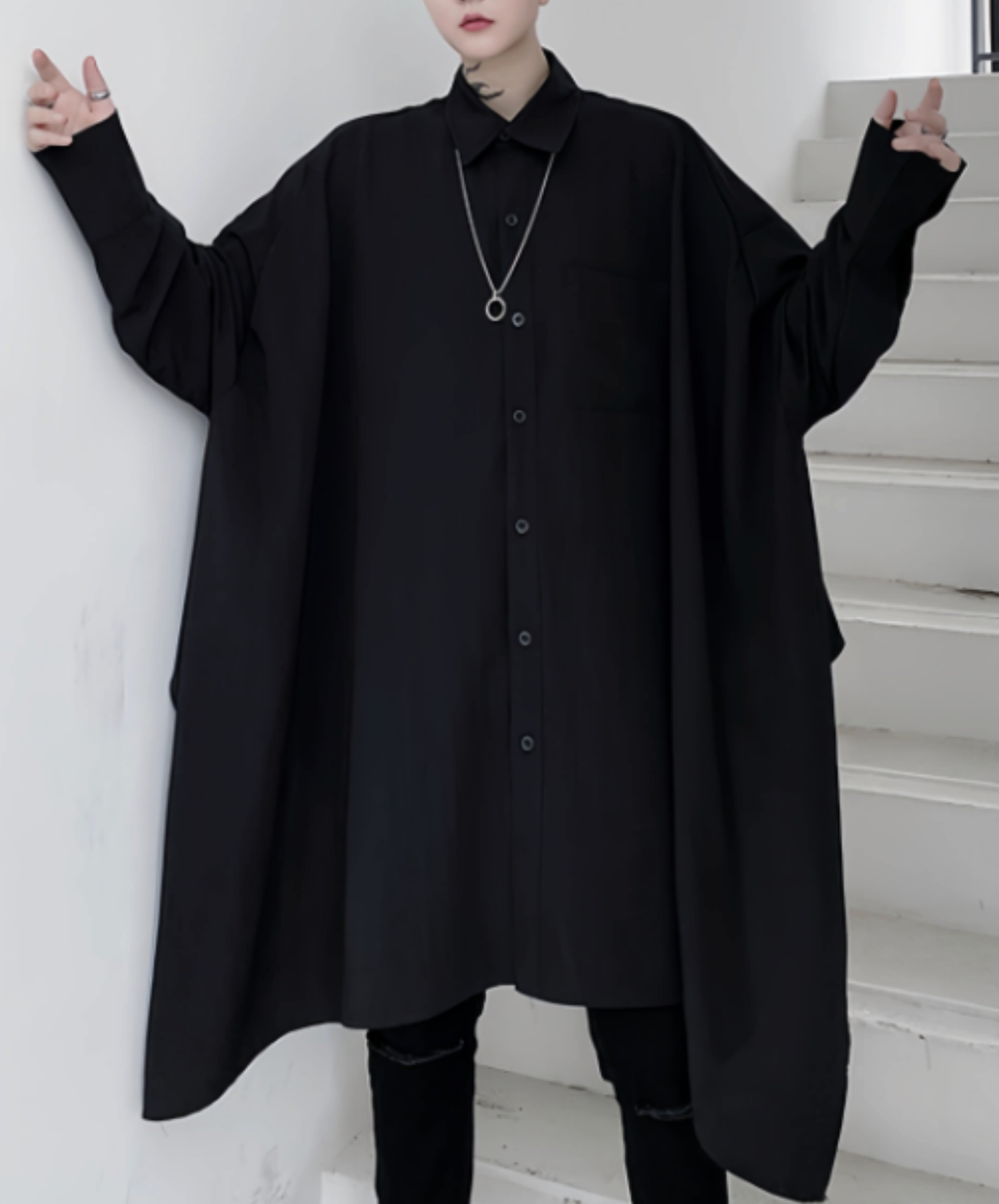 dark asymmetrical big silhouette long shirt EN2749
