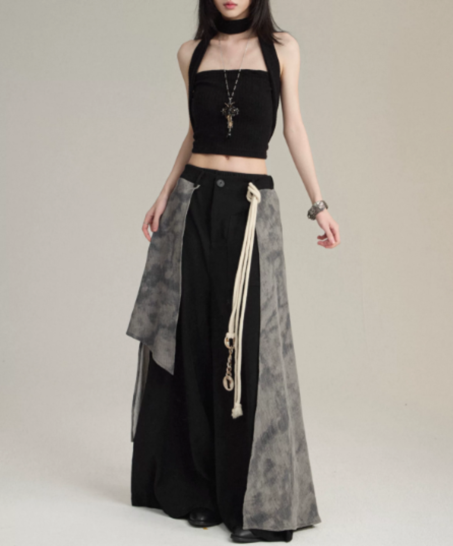 double-structure rope decoration wide pants EN3030