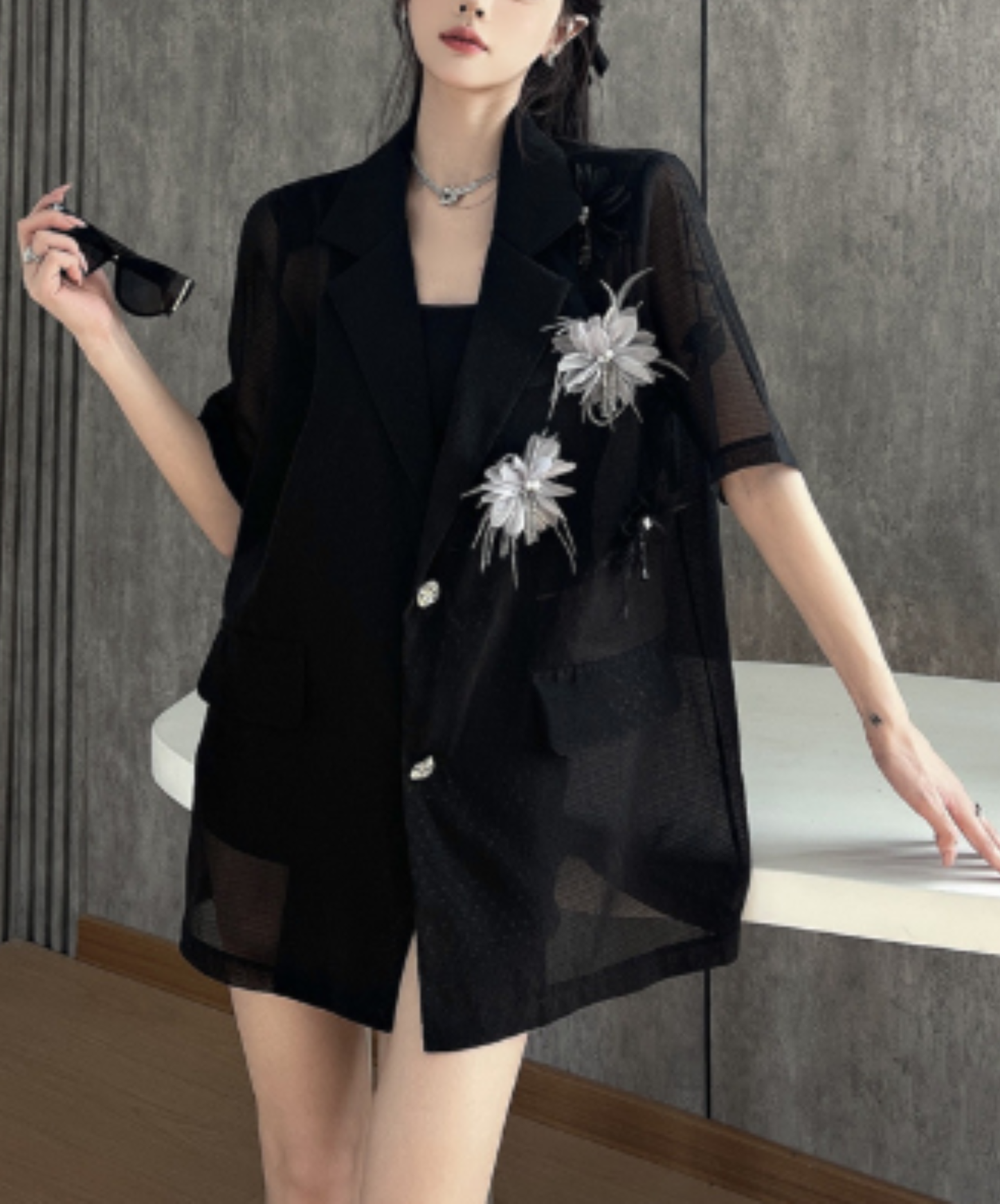 sparkling floral mesh lightweight jacket EN2915