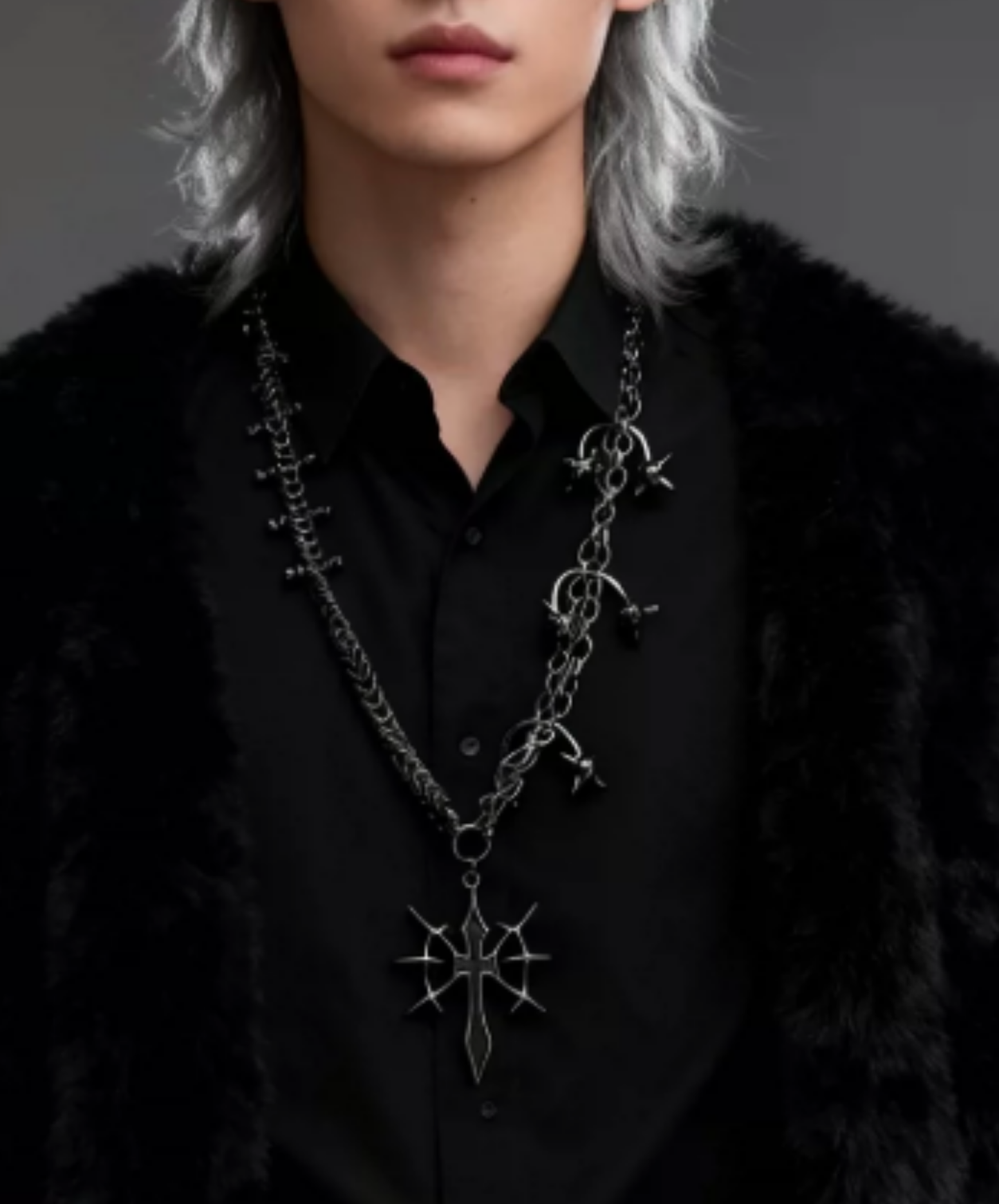 punk gothic cross barbell necklace EN2851