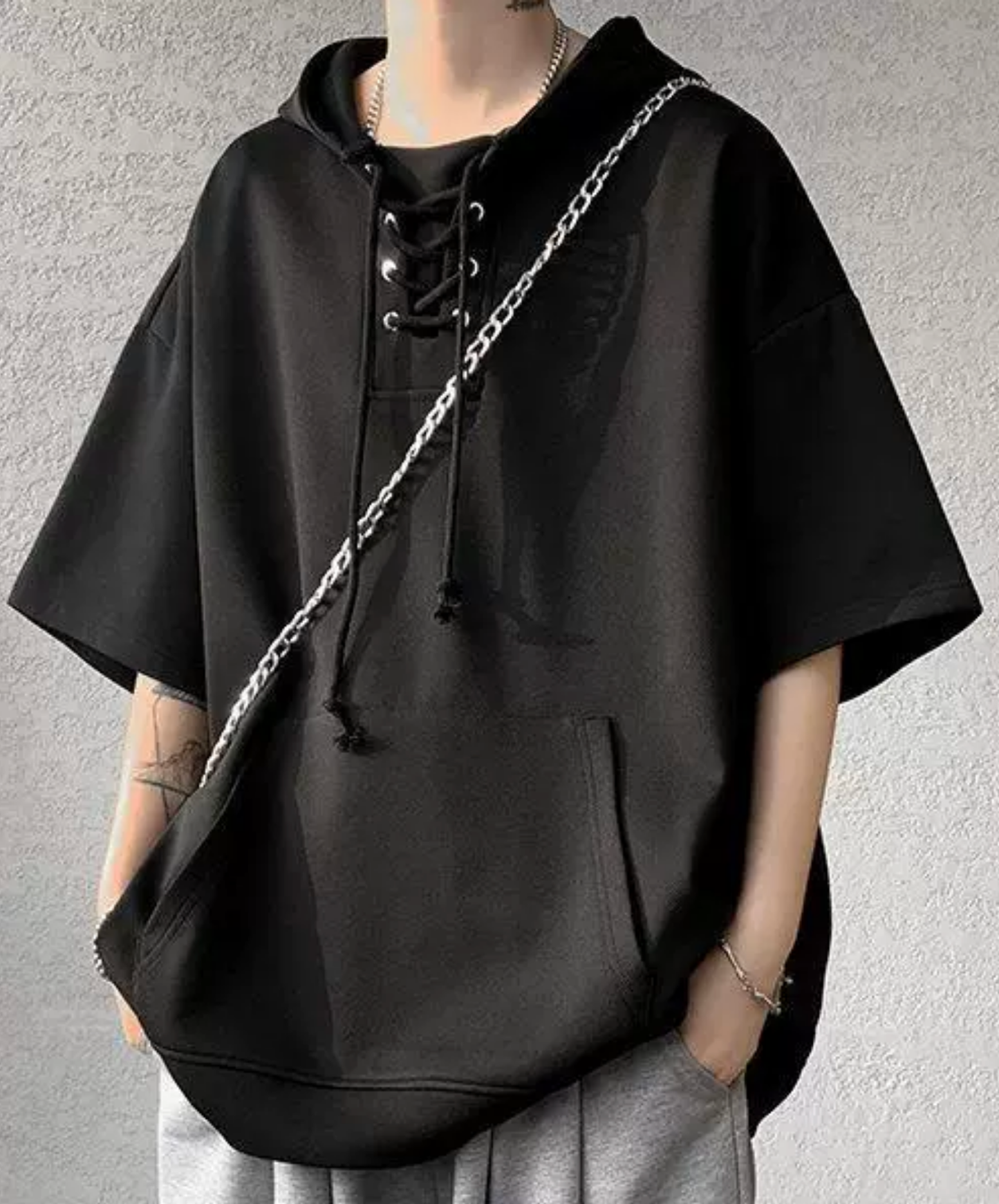 lace-up drawstring design hoodie EN2846