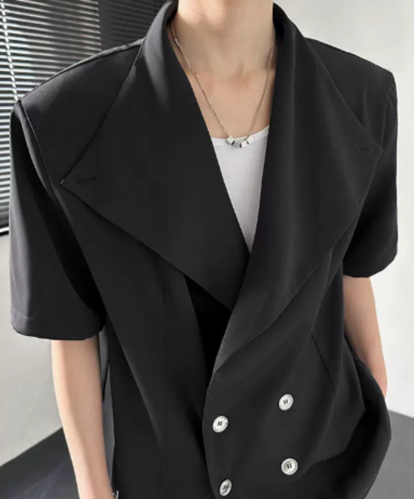 luxury double-breasted silver button shirt EN2920
