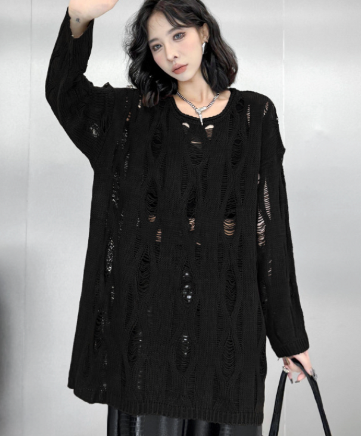 diamond openwork pattern sweater EN2447