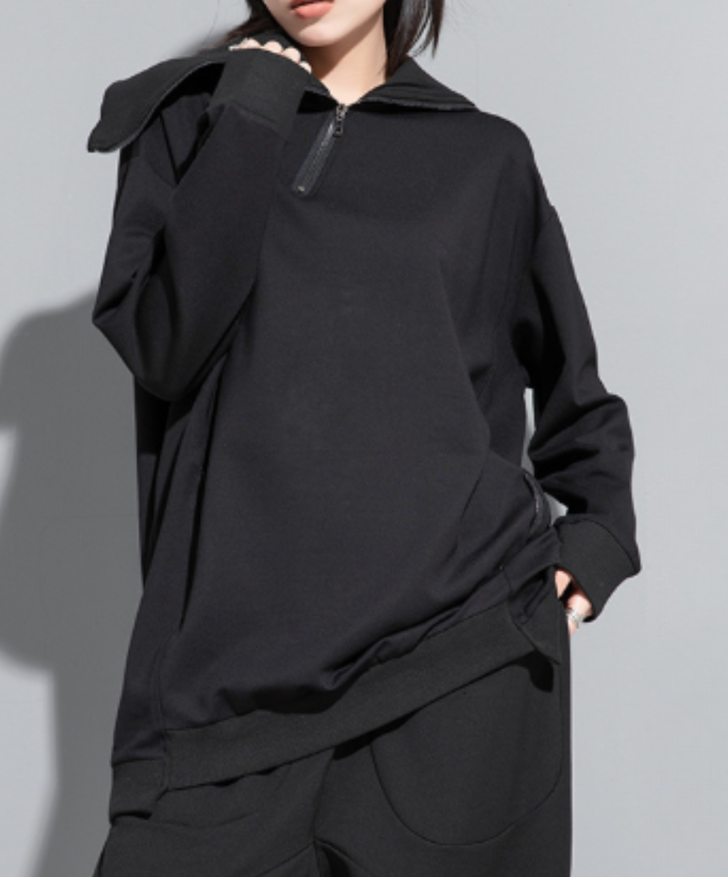 dark extra-high neck zipper sweatshirt EN3120