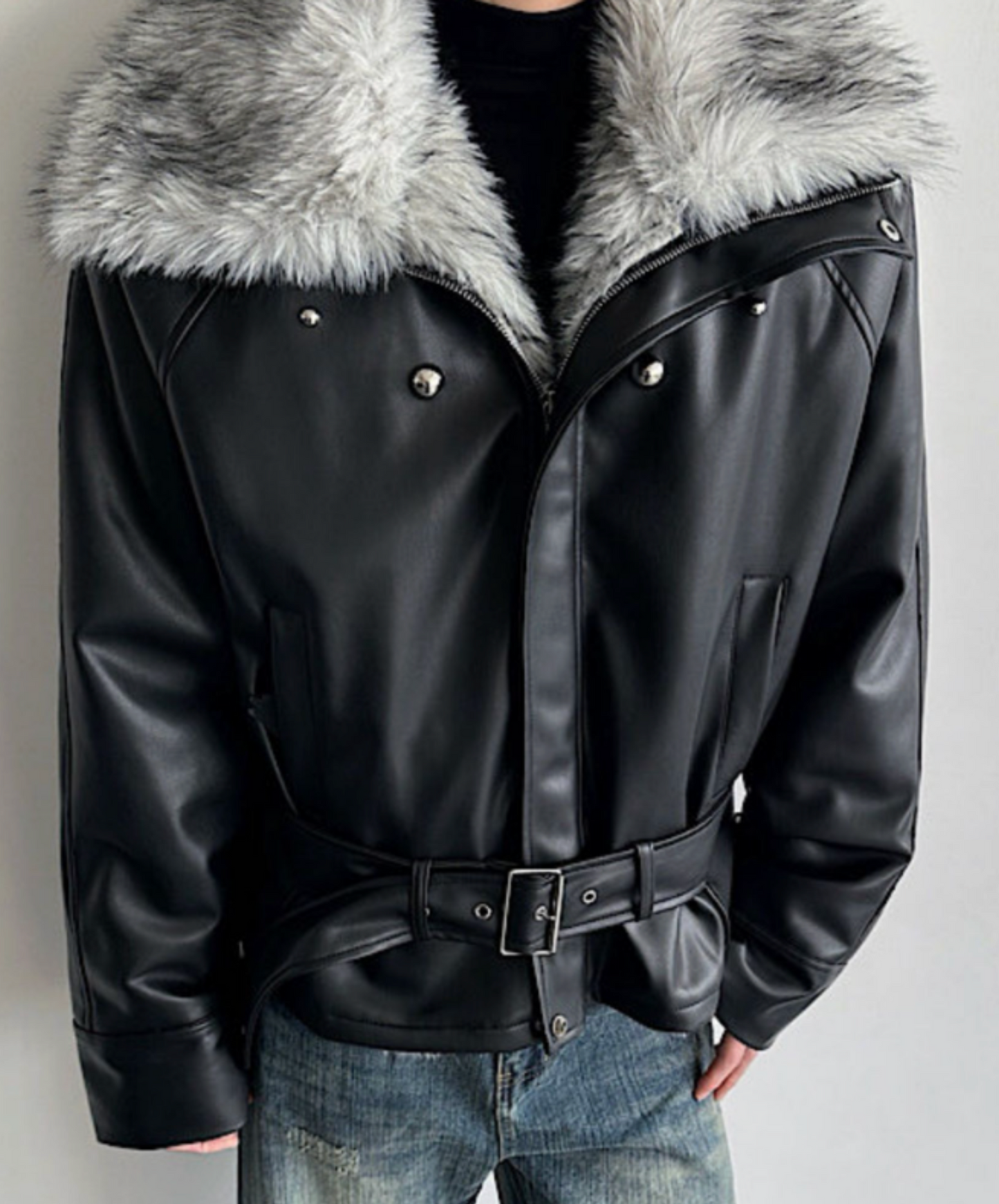 faux wolf fur collar jacket EN2587