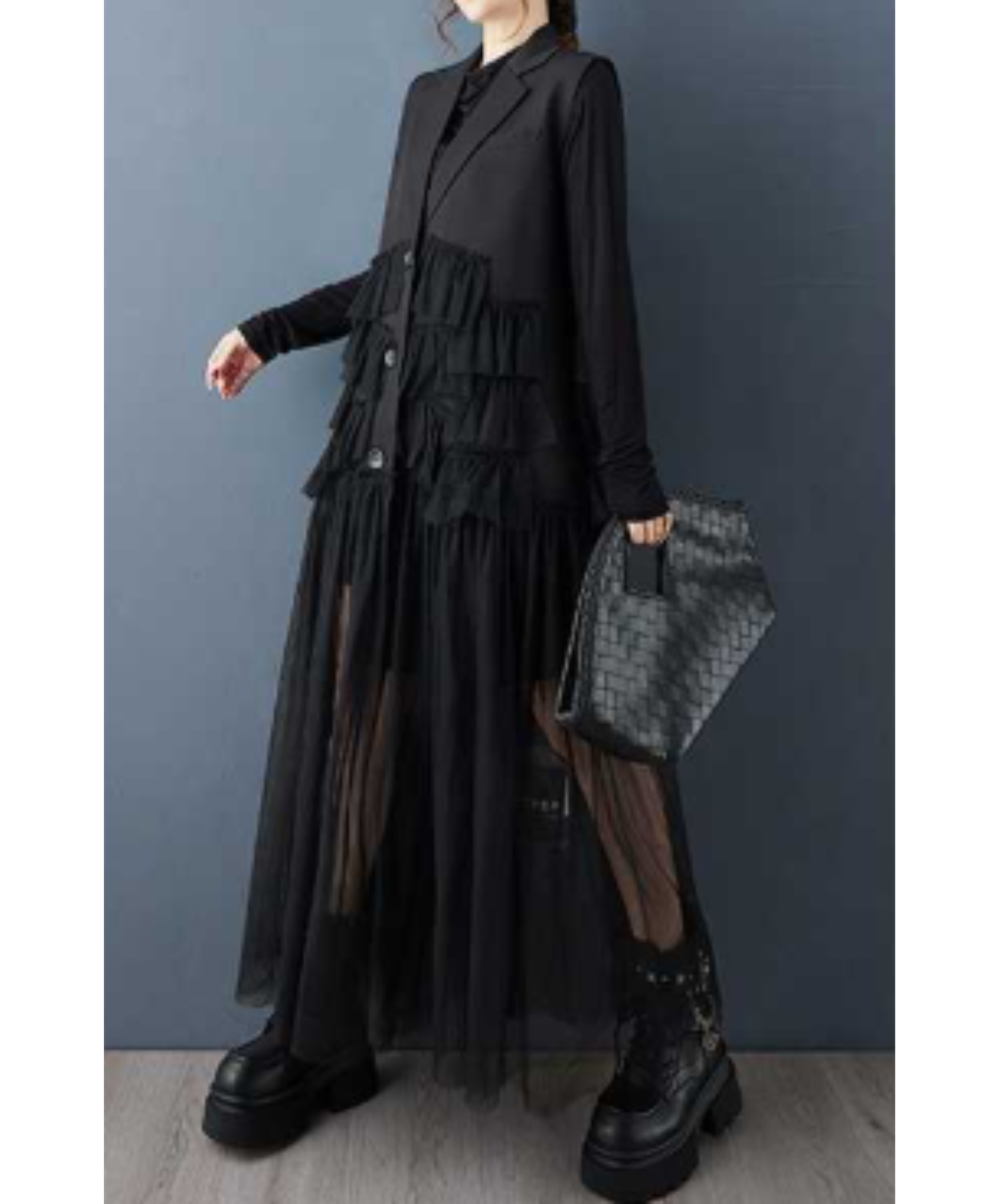 dark long mesh patchwork piece vest  EN3039