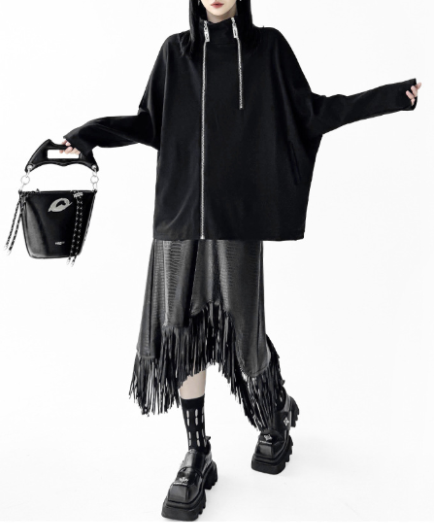 double-zipper dolman sleeve sweatshirt EN3115