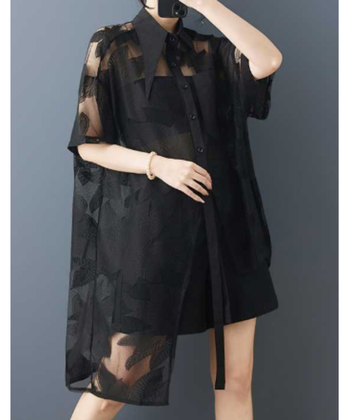 mid-length asymmetrical sheer shirt EN2985
