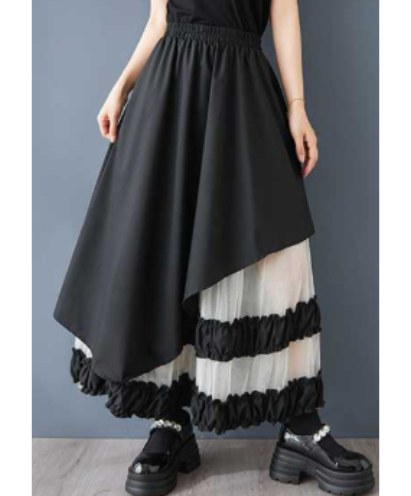 asymmetric style combining tulle and ruffles skirt EN3058