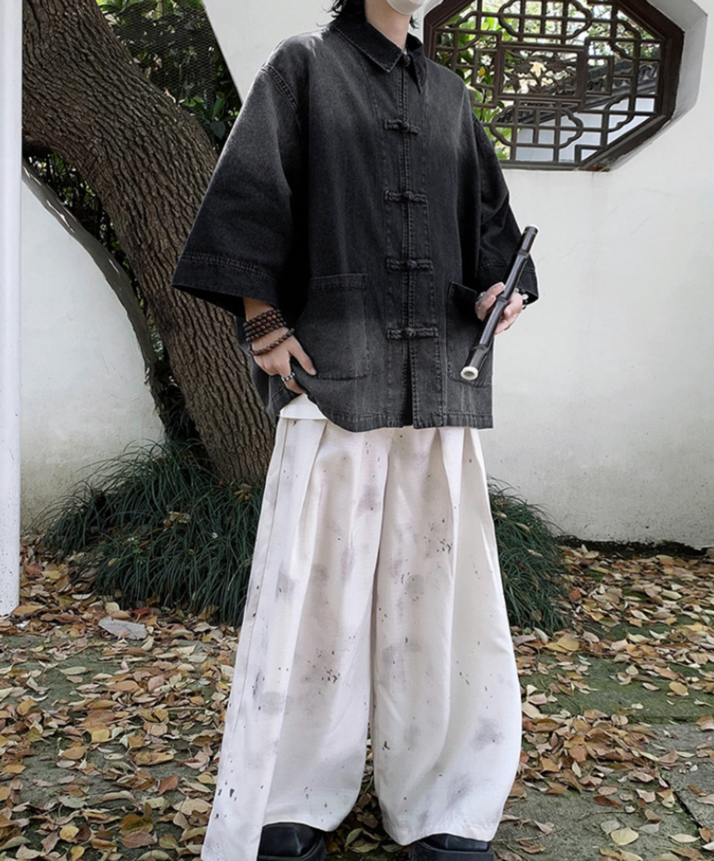 chinese style button gradient shirt EN2780