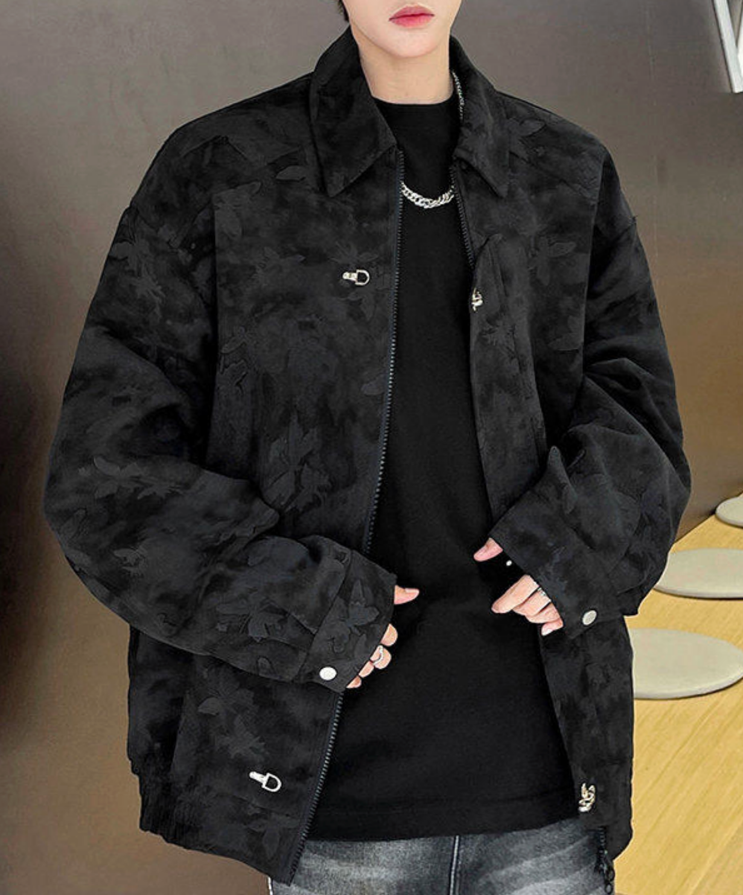 retro butterfly print fireman hook jacket EN2700