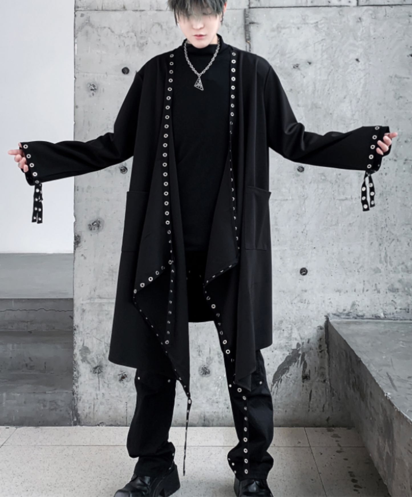 metal hole line decoration long shirt EN2786