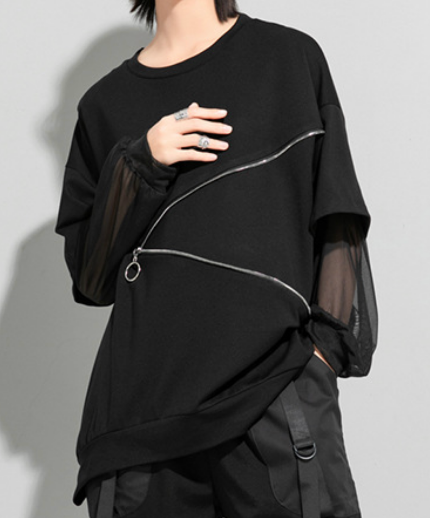 zipper line patching t-shirt EN2868