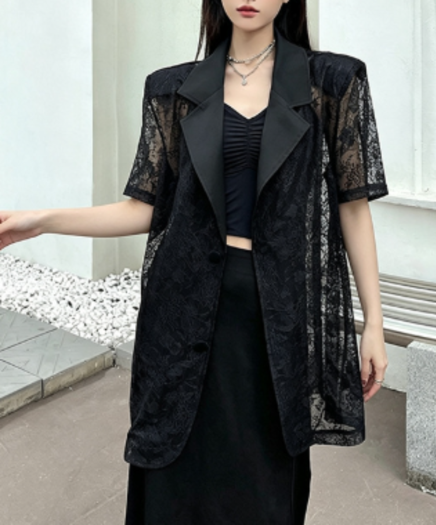 lace jacquard openwork patchwork jacket EN2934