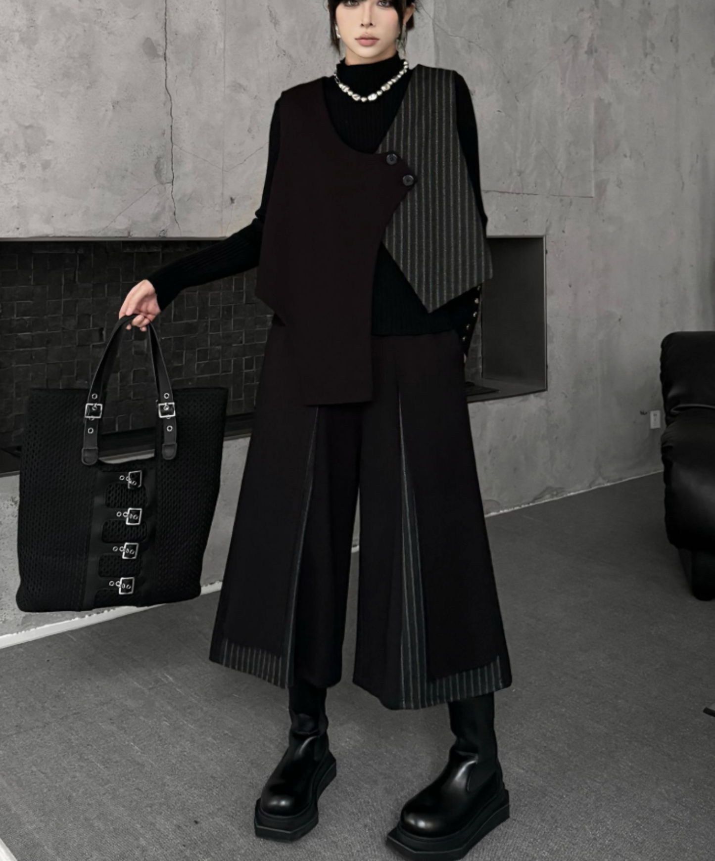 striped patchwork Irregular vest EN2742