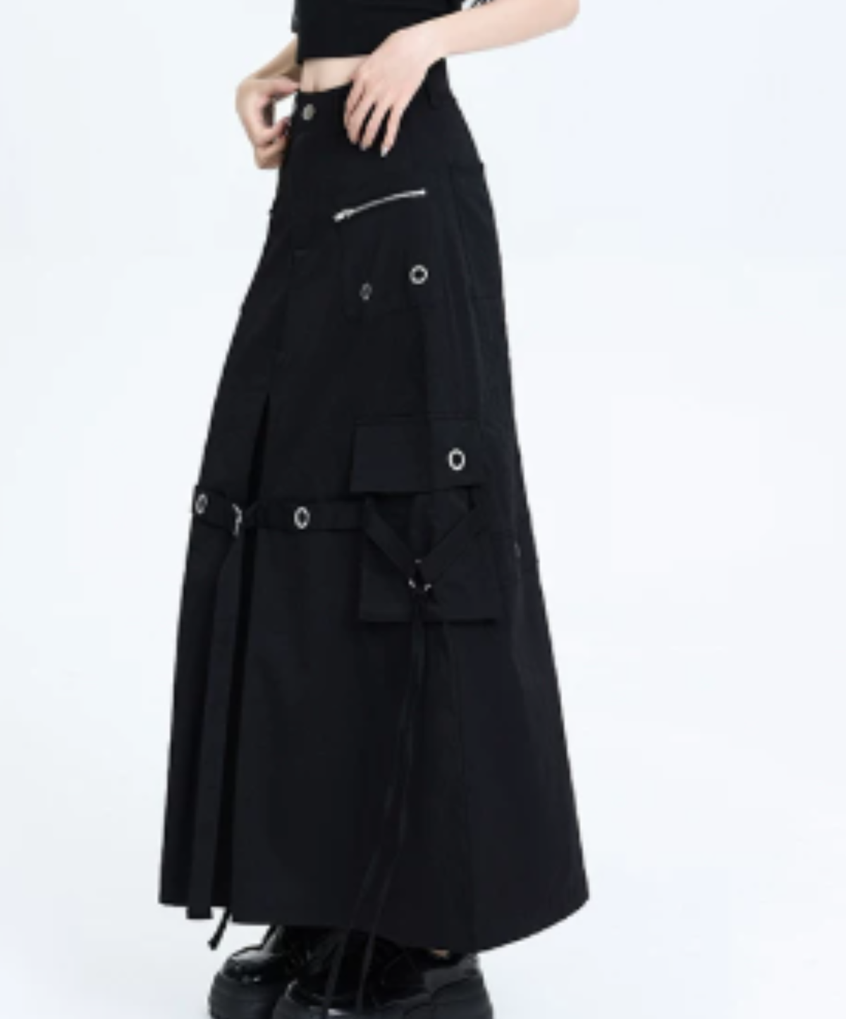 silver zip & eyelet embellishments skirt EN3249