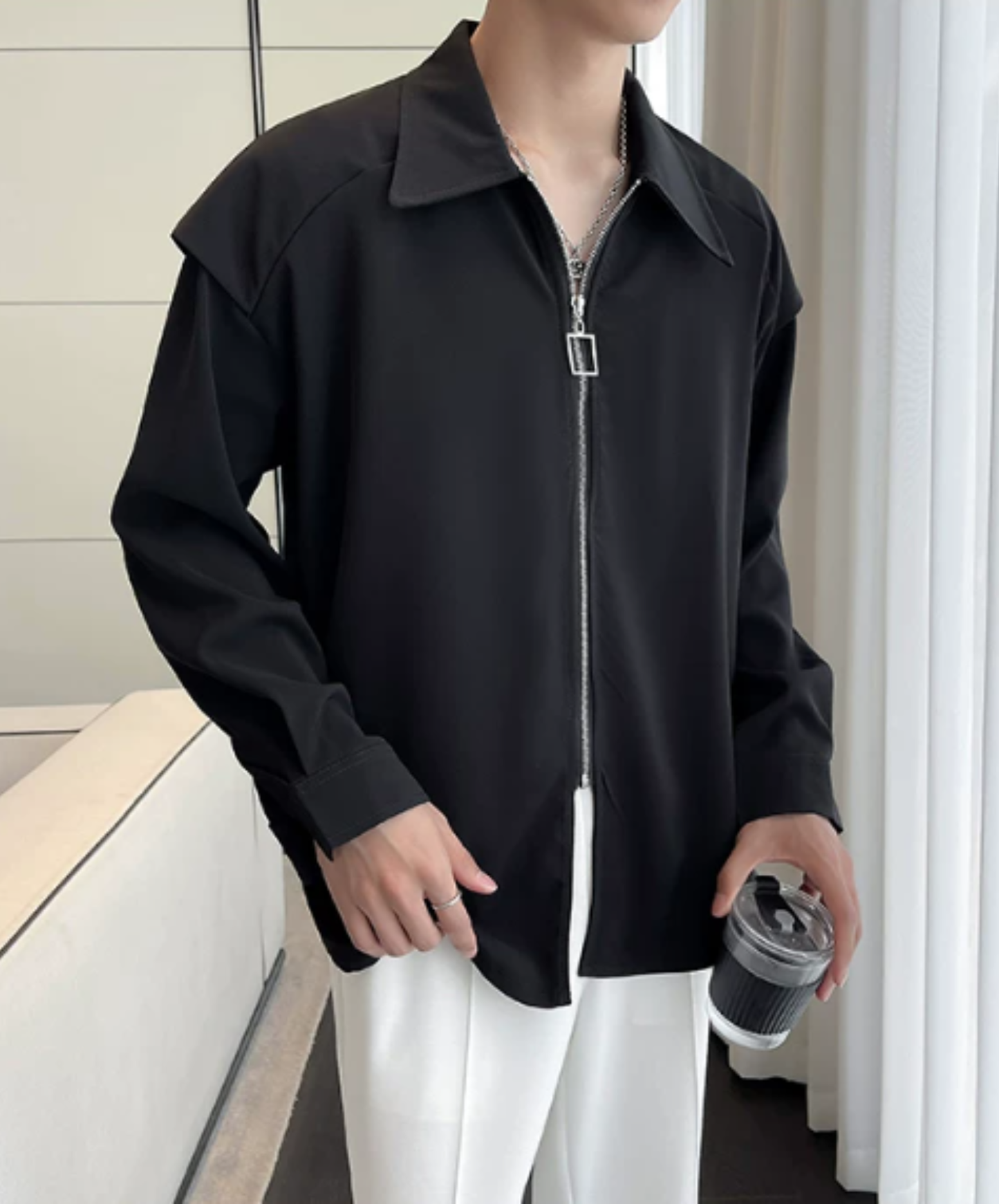 zip-up design long sleeves shirt EN2872
