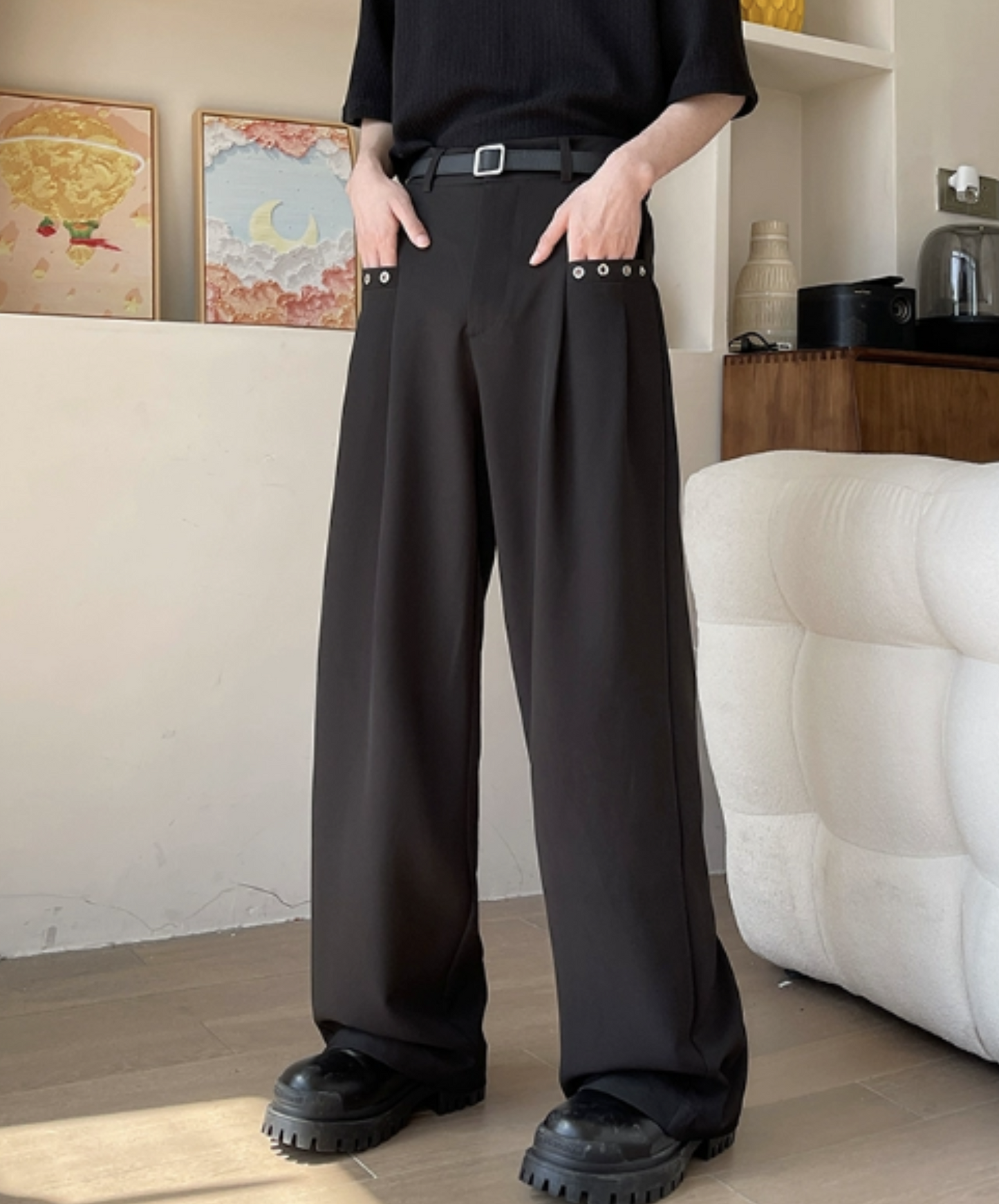 dark rivet pocket slacks pants EN1119