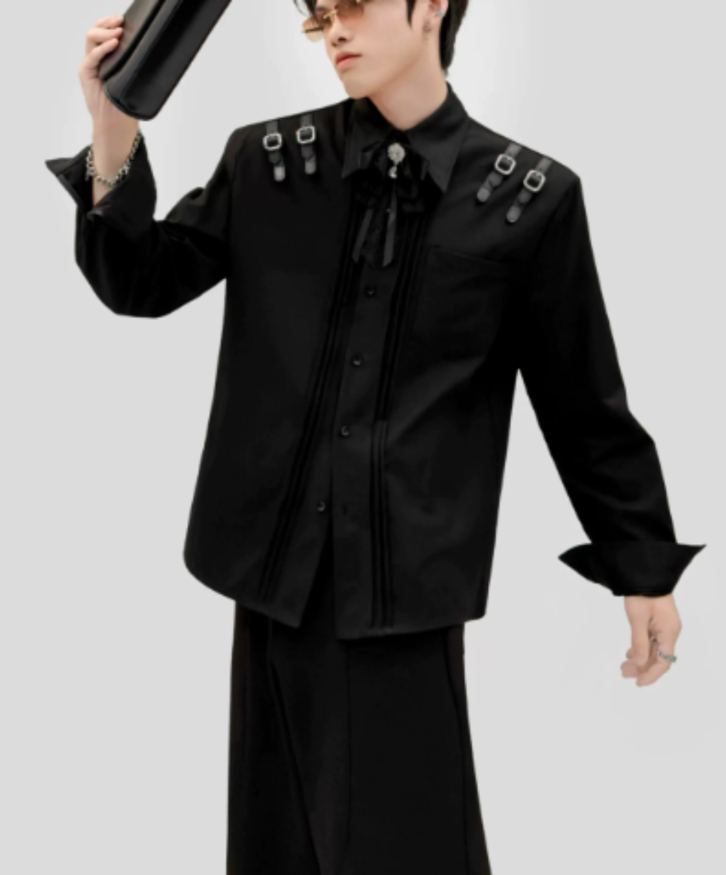 leather belt with bow tie shirt EN3084