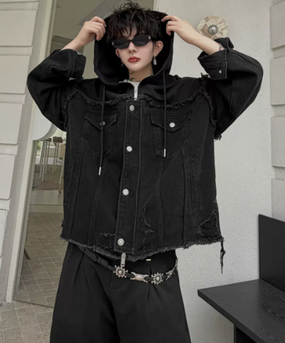 paneled fringed, and distressed jacket EN3239