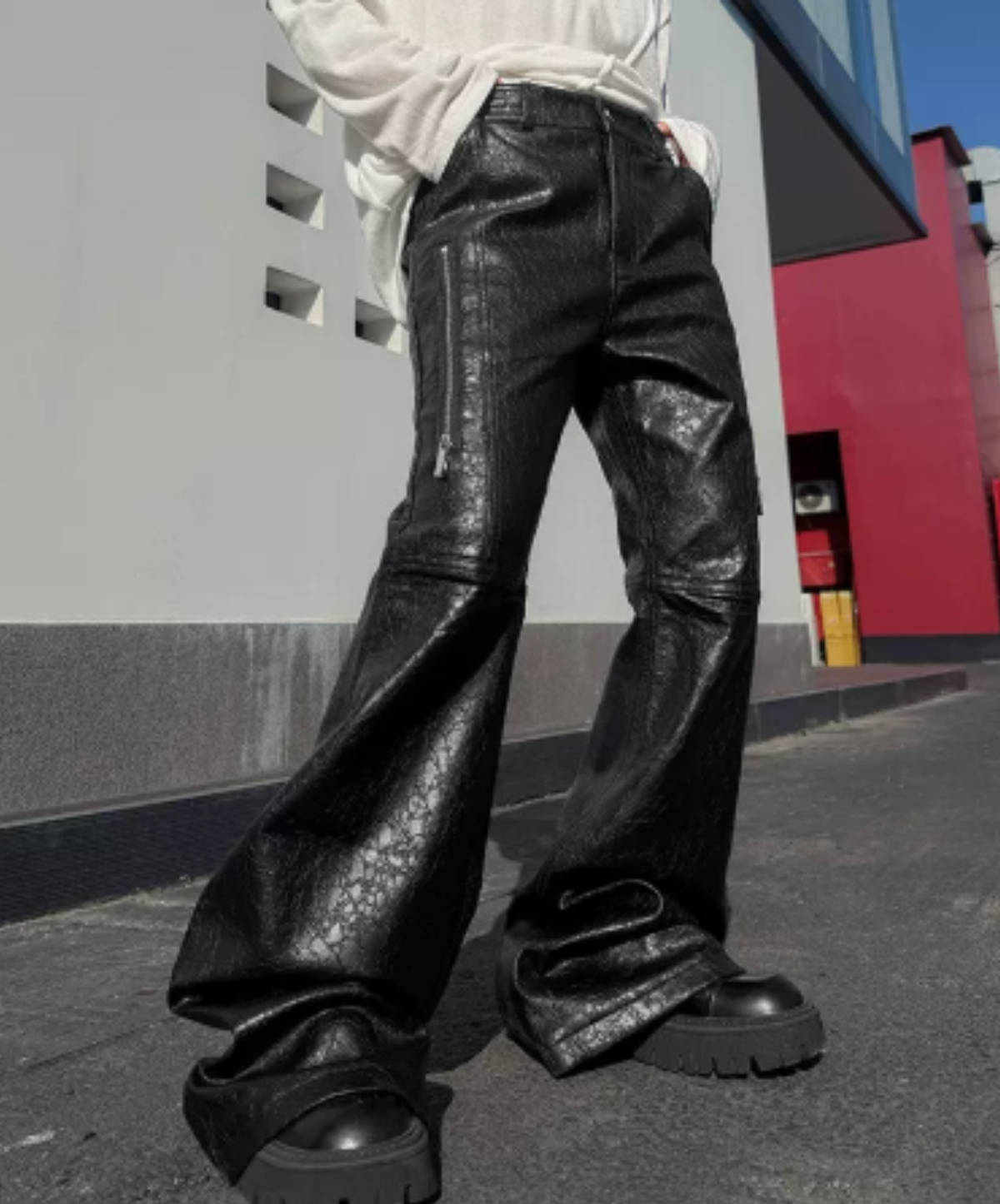 dark zip-accented flared silhouette pants EN3207