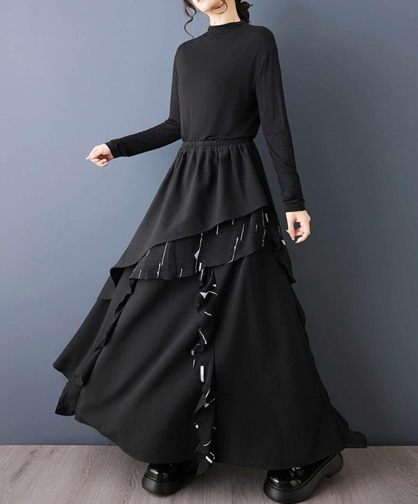 splicing print drapes skirt EN2755