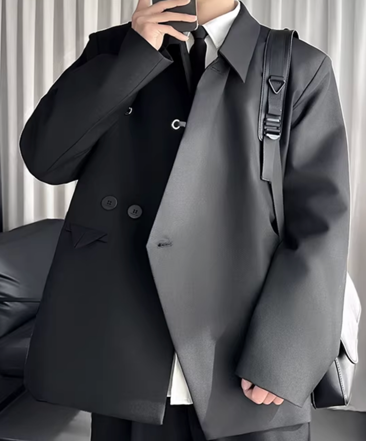 dark asymmetrical high-end lapel jacket EN2624