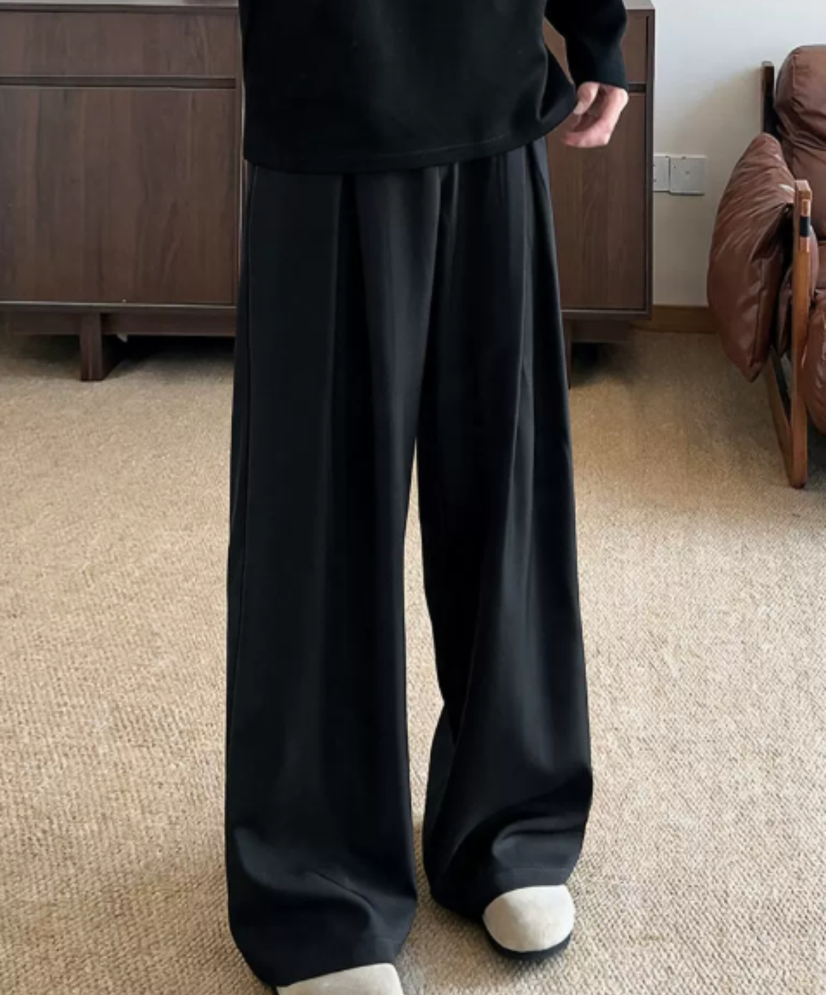 deep-pleat drawstring wide pants EN3208