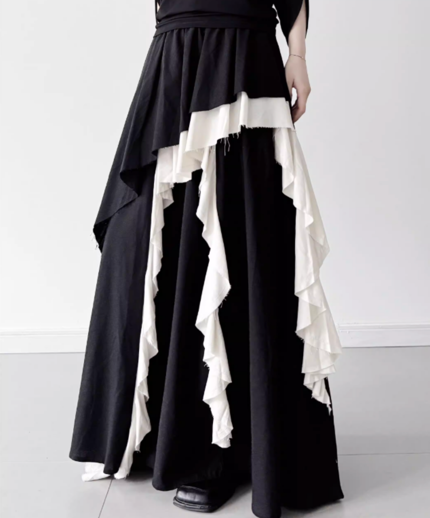 dark Irregular frills color block skirt EN2810