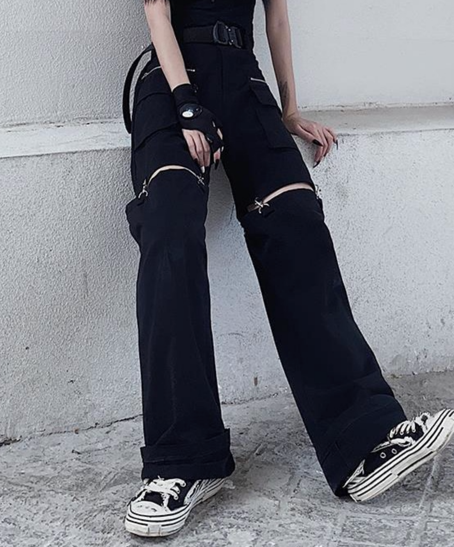 separated metal buttons connected cargo pants EN2799