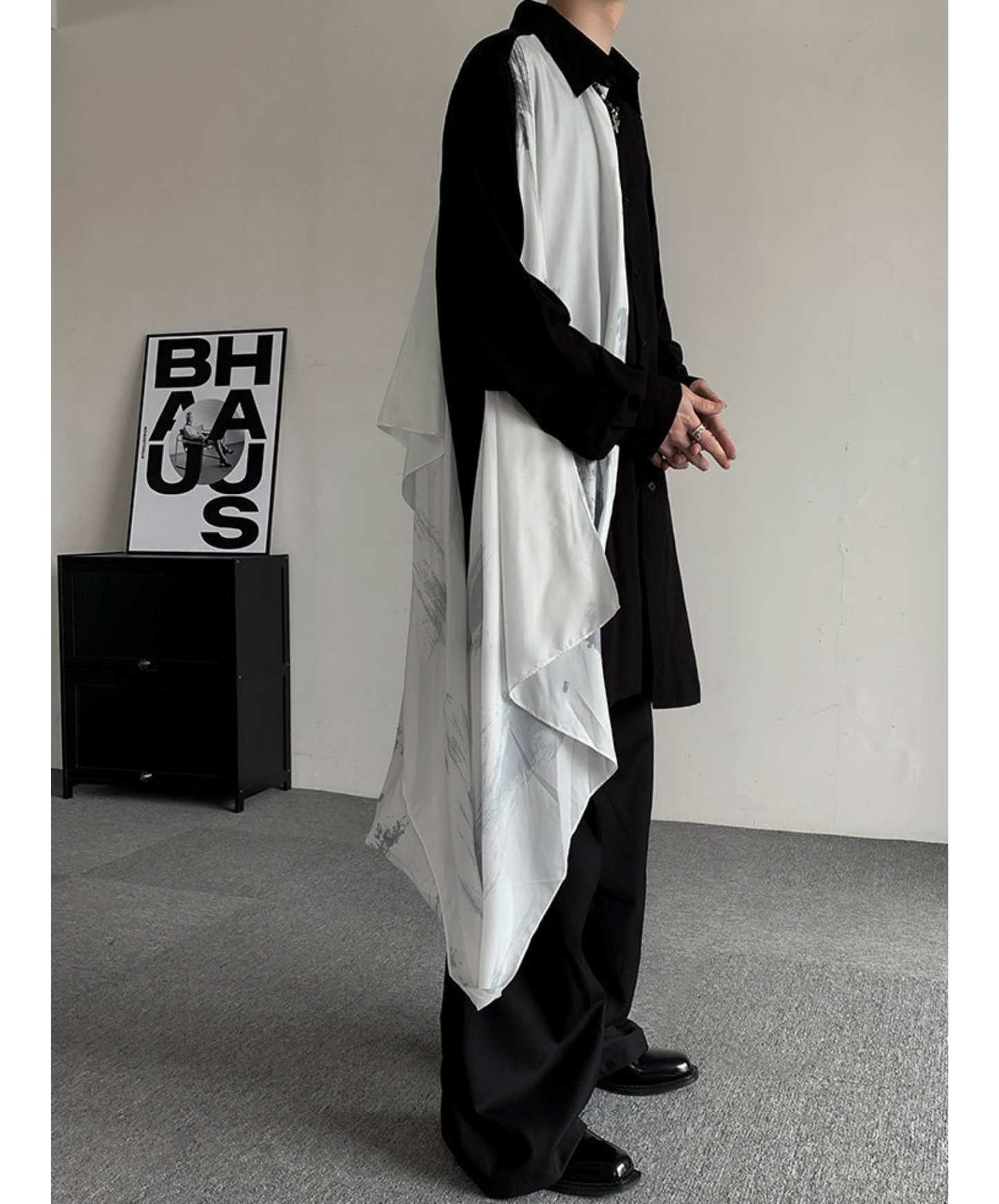irregular white silk scarf long shirt EN2427