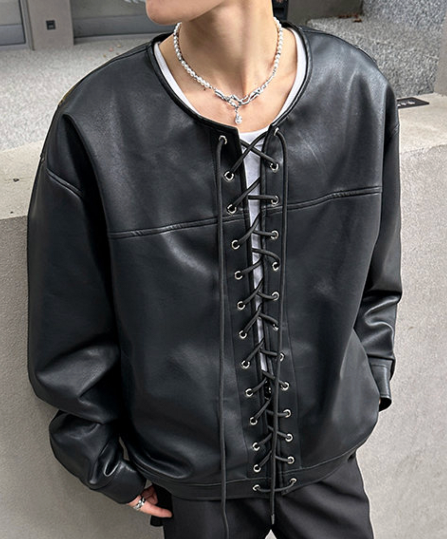 no-collar lace-up jacket EN2503