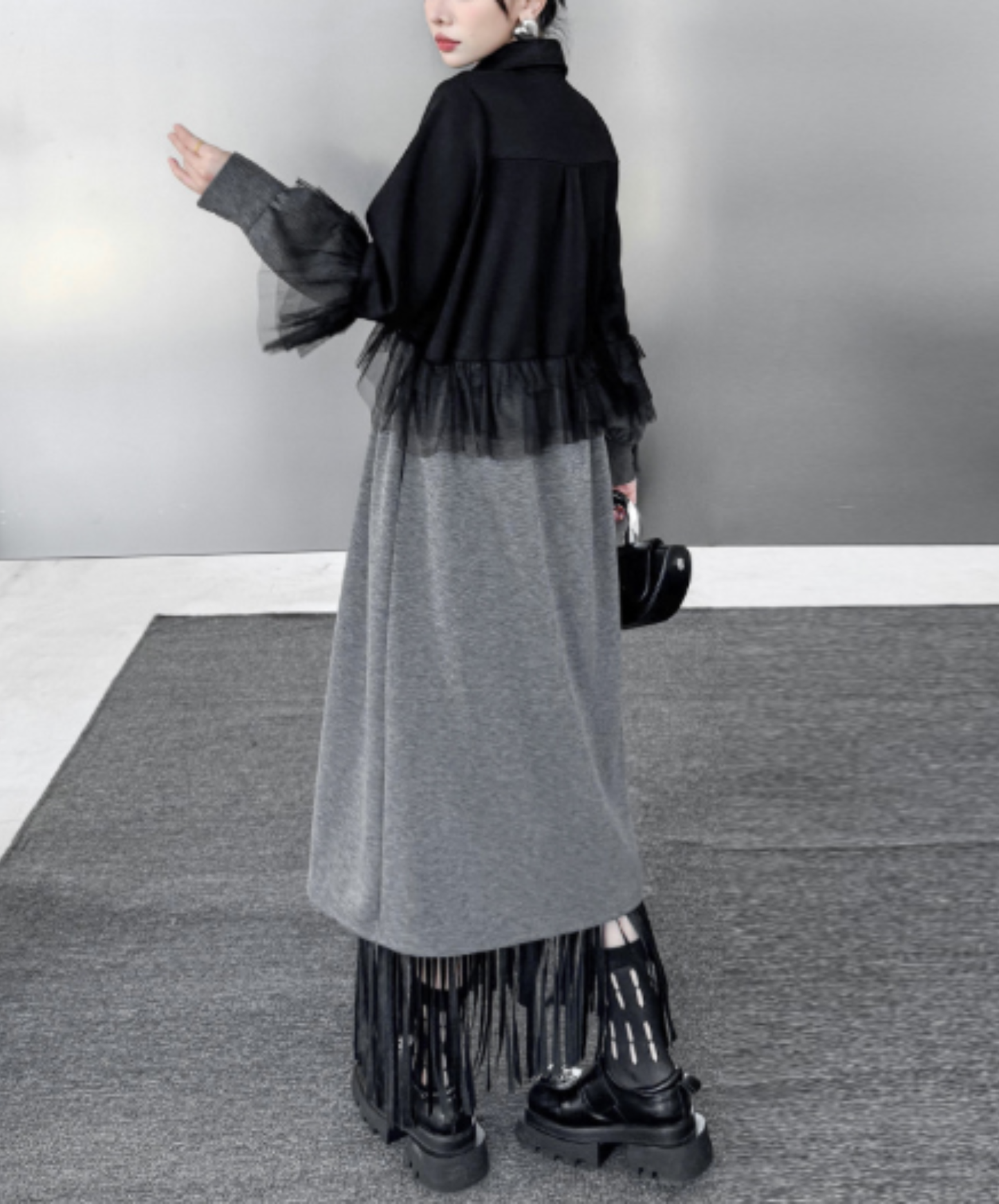 tulle patchwork and shibori detailing long shirt EN3133