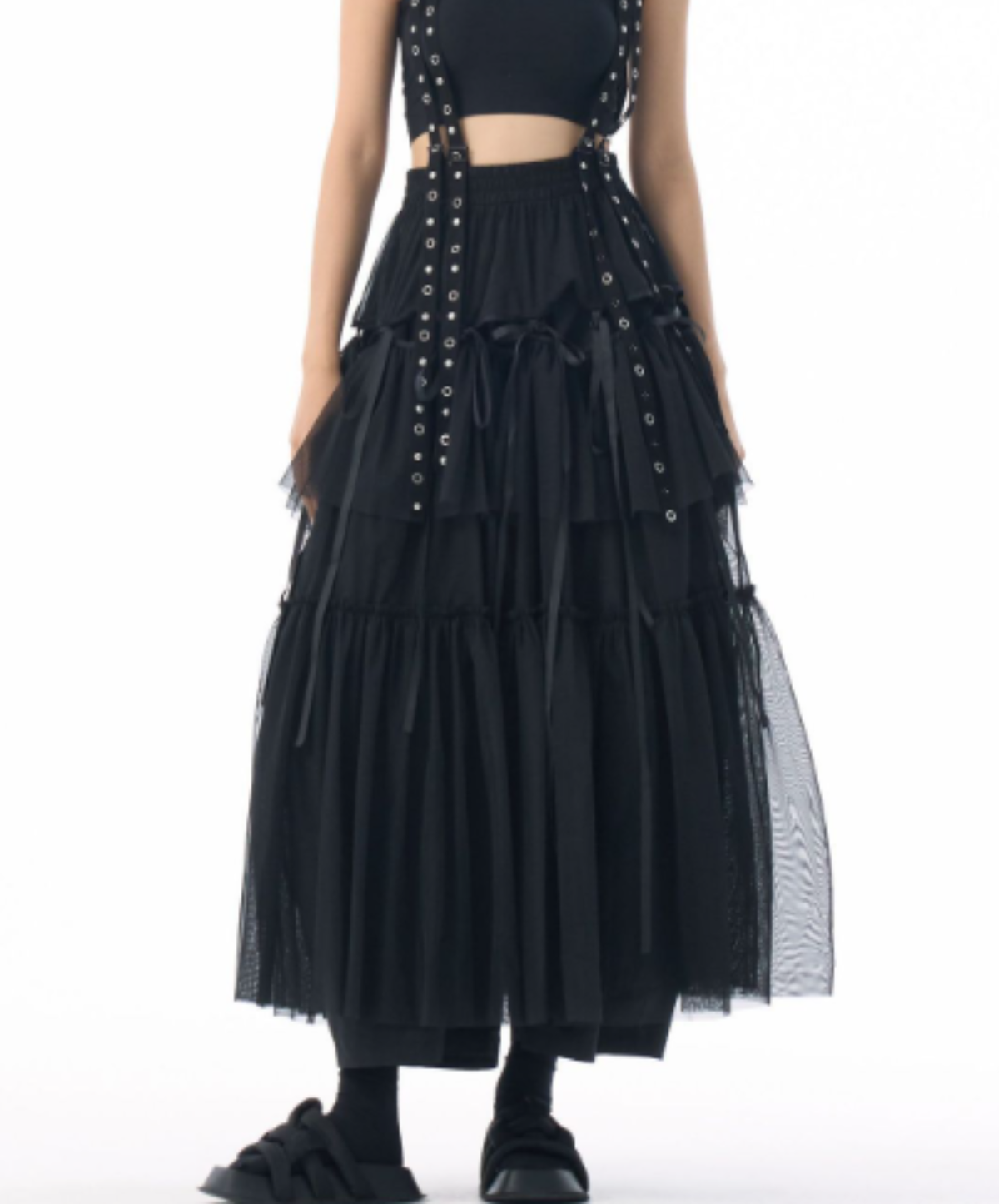 eyelet and ribbon details skirt EN3138