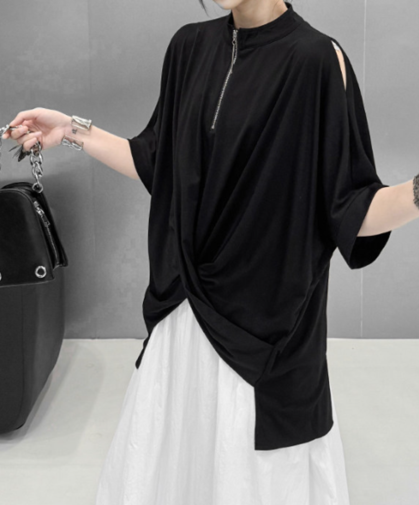 crossover hem zip t-shirt EN2891