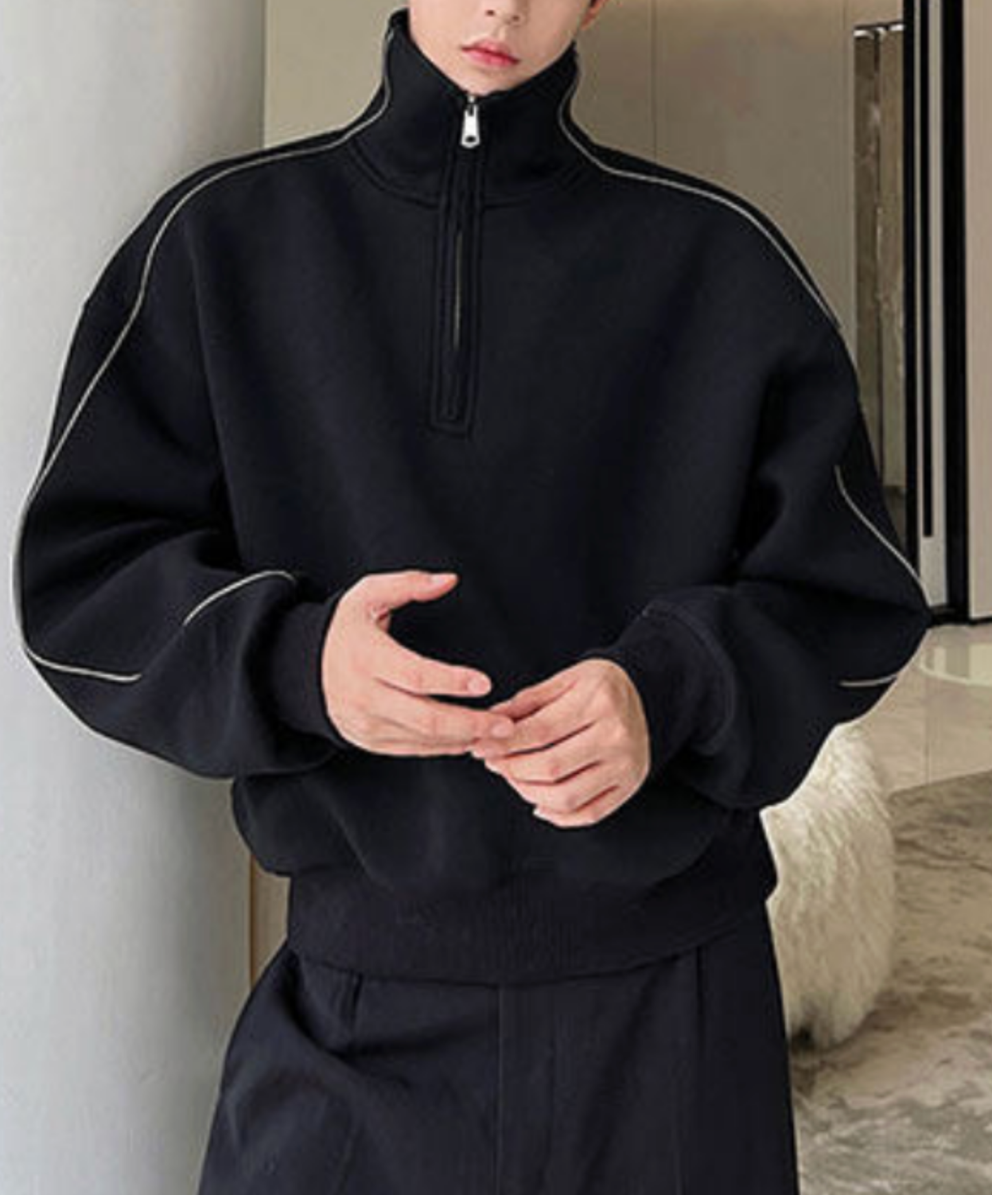 stand collar white line zip sweatshirt EN2666