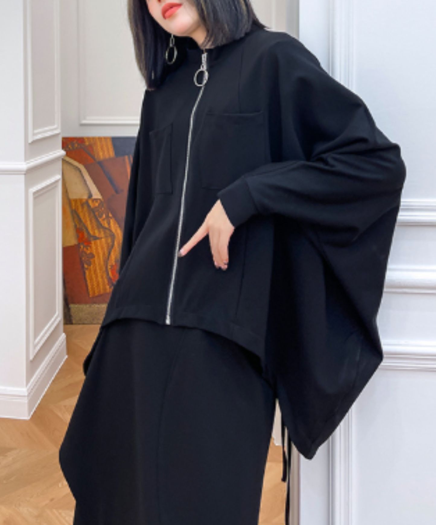 ring-zipper poncho style sweatshirt EN3117