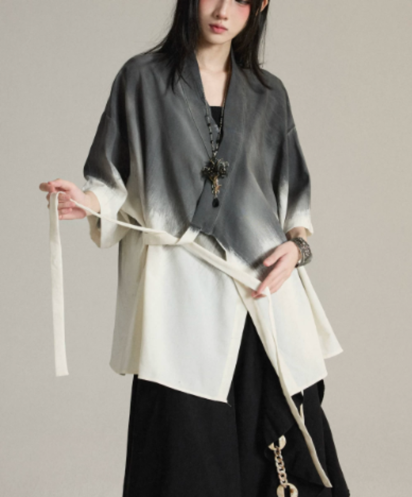 tie-dye print with waist tie jacket EN3010