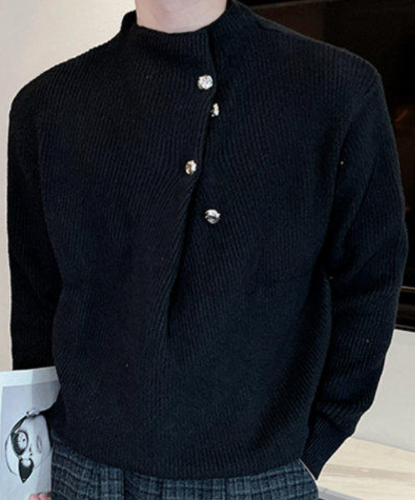 semi-high neck button sweater EN2636