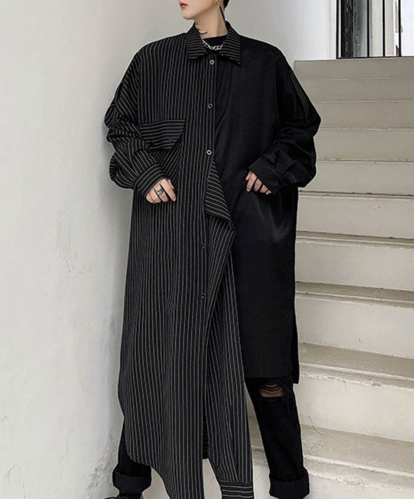 fake two-piece asymmetrical long shirt EN2762