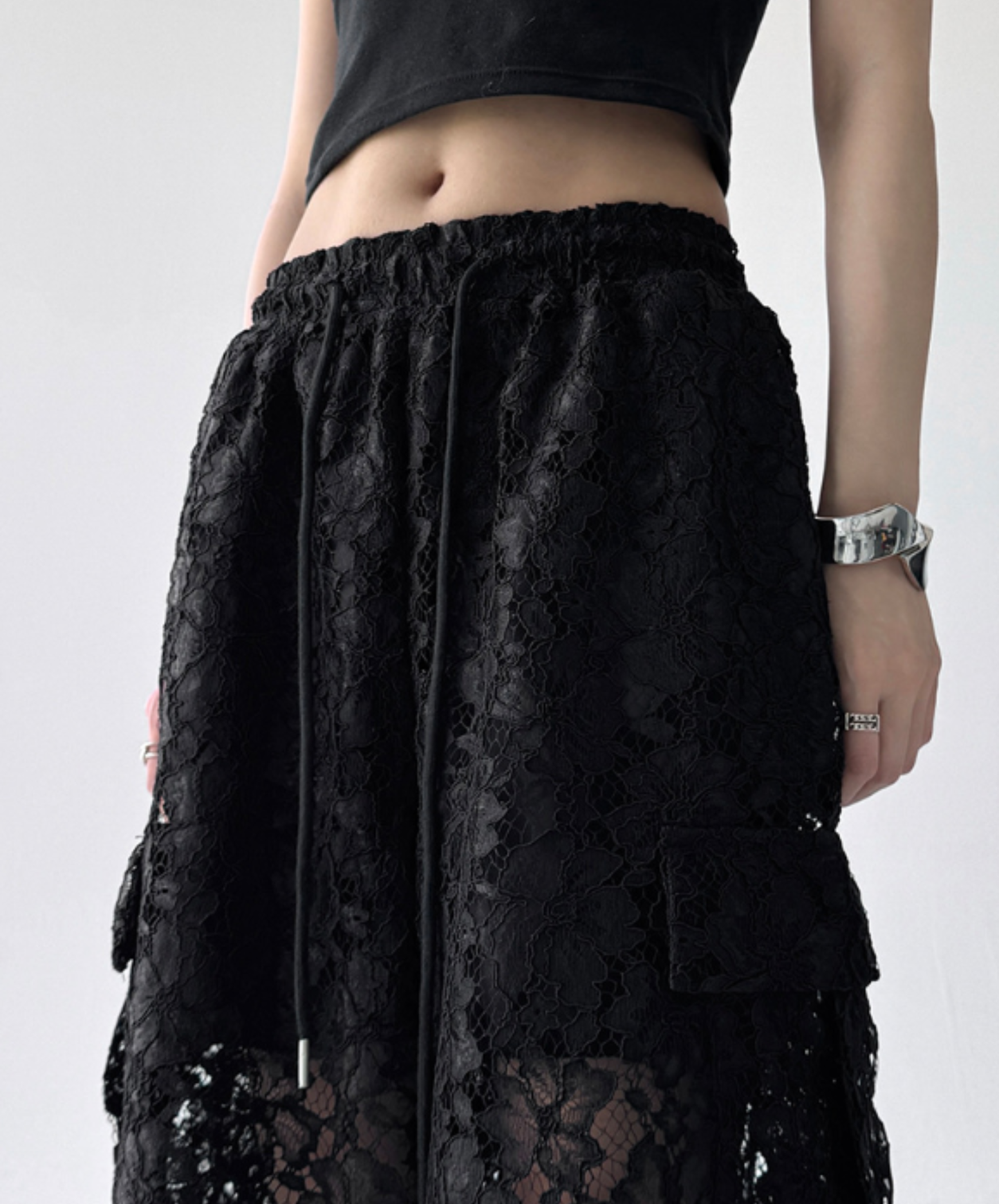 casual sheer lace style wide pants EN3105