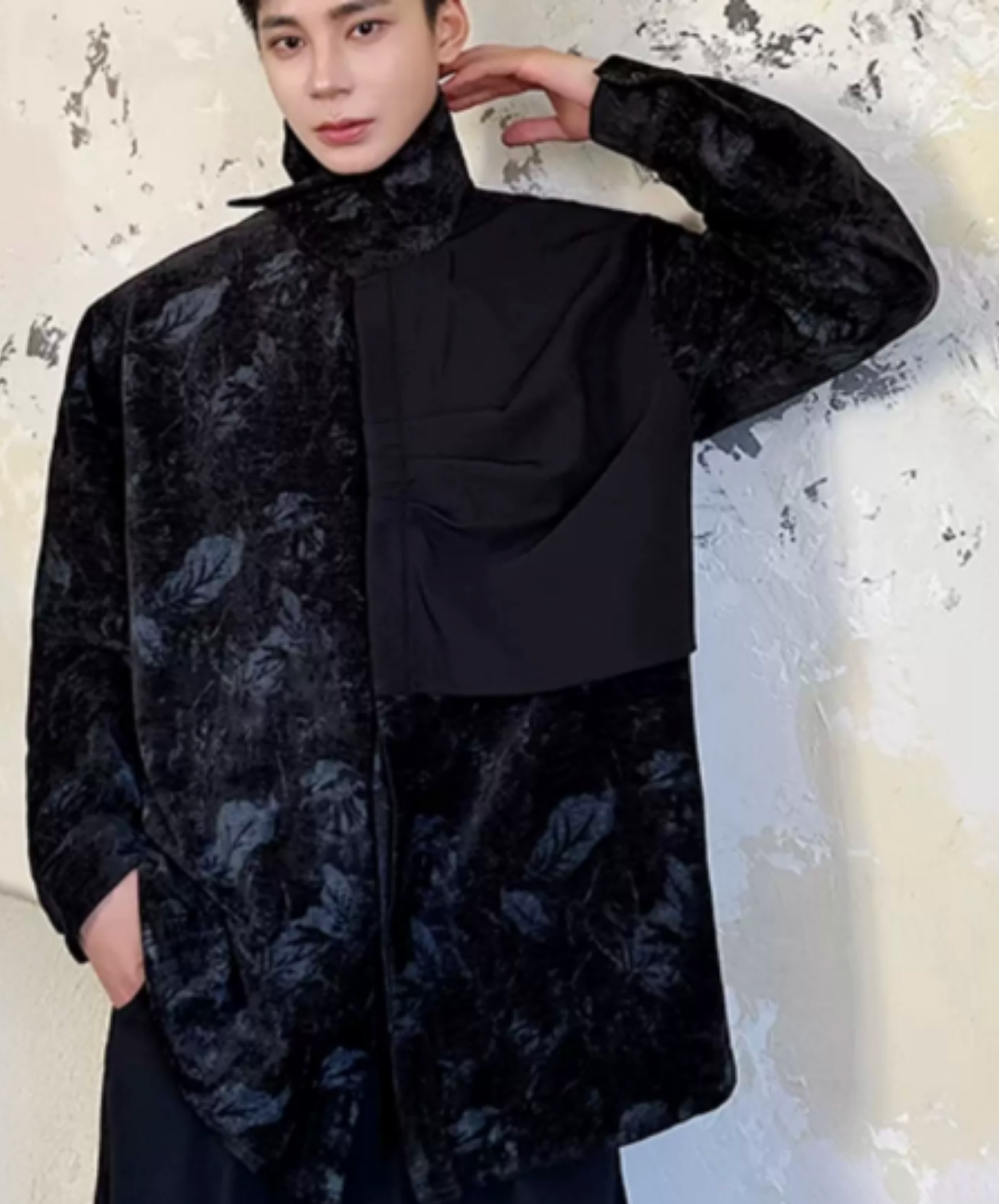 dark asymmetrical tie-dye velvet shirt EN2848