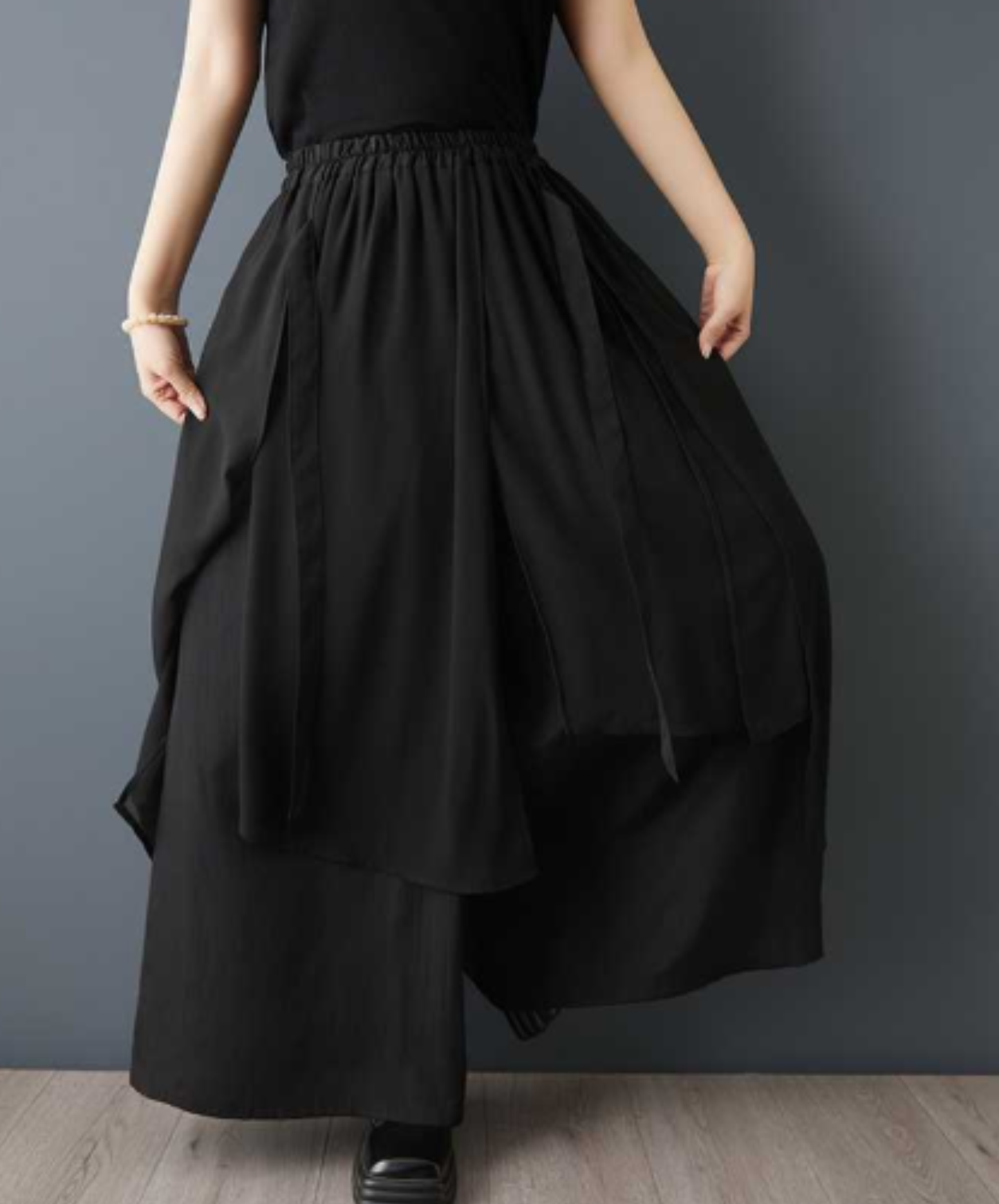 dark asymmetrical chiffon patchwork wide pants EN3062