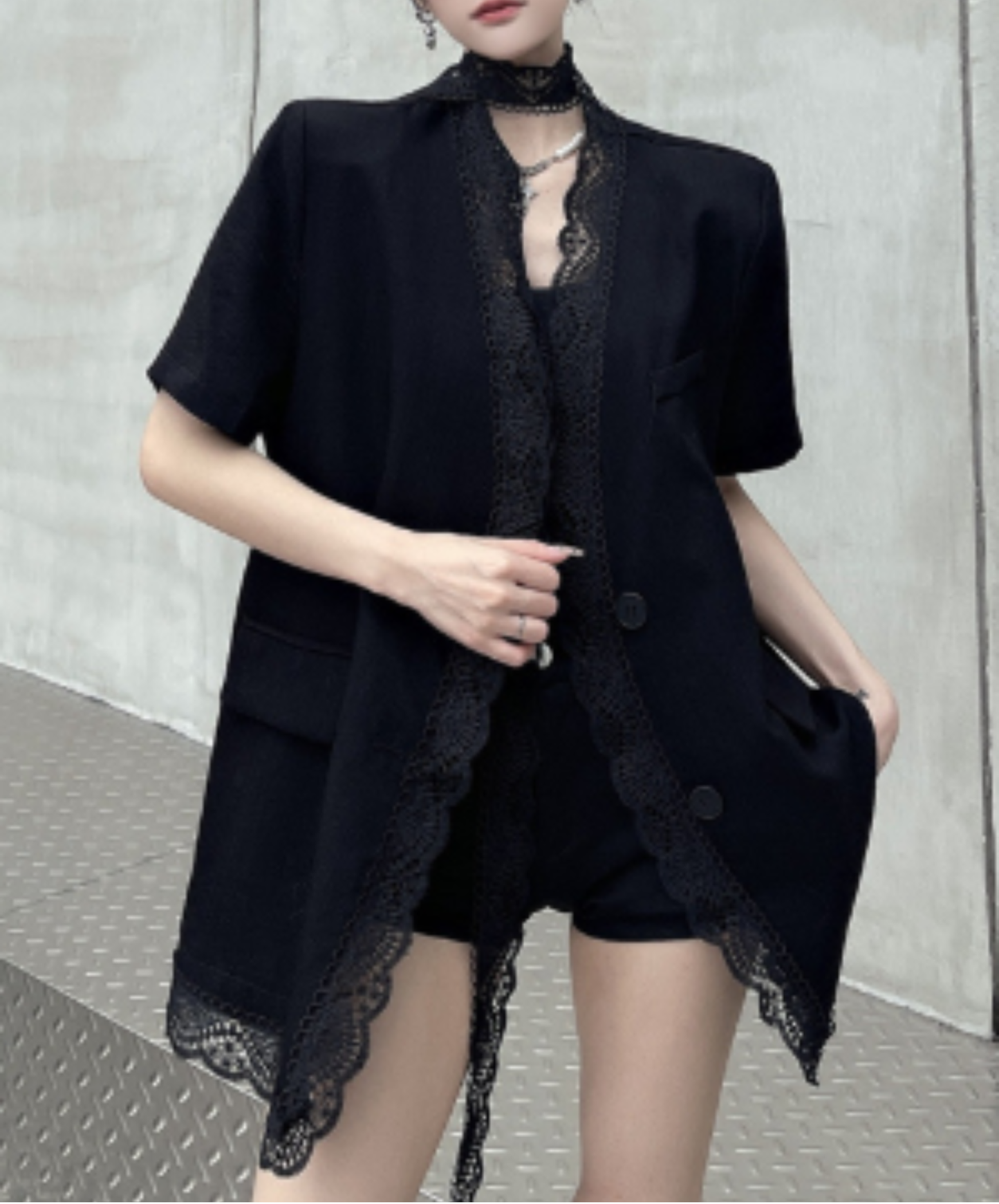 lightweight lace cotton linen jacket EN2965
