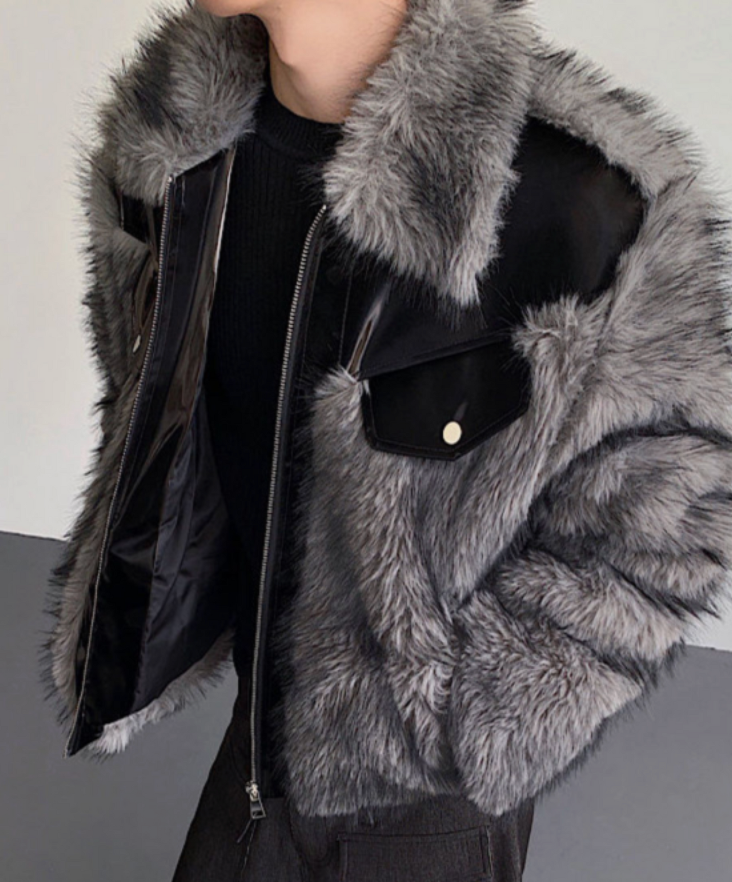 mink fur-like mixed material jacket EN2518