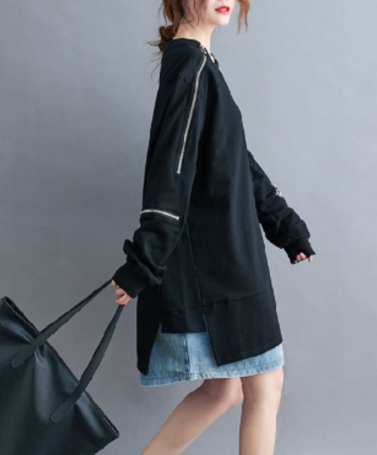 zip-detail side slits sweatshirt EN3217