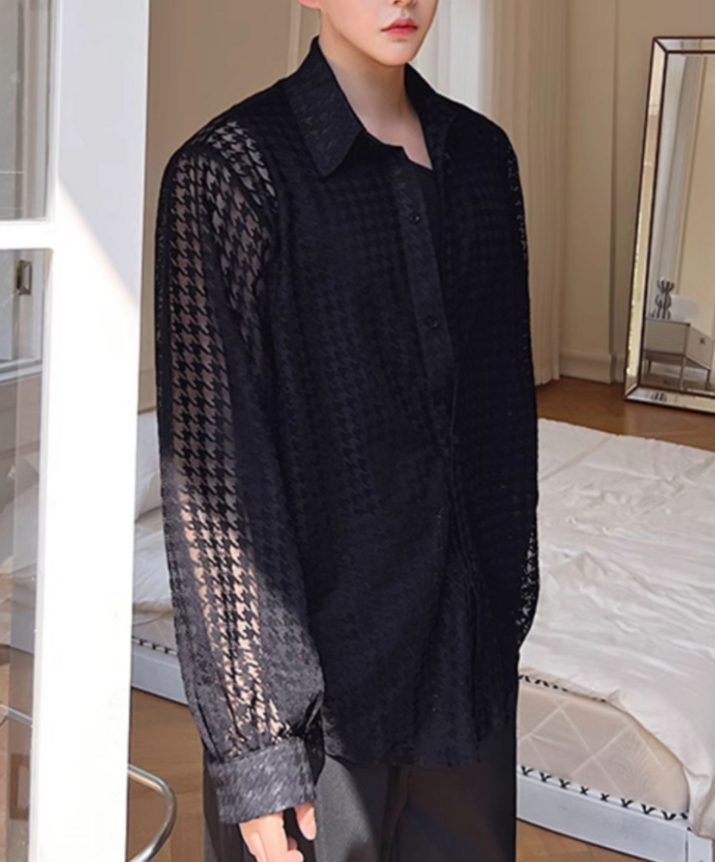 dark houndstooth sheer shirt EN2109