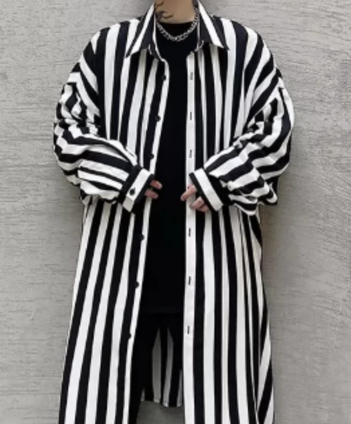 monotone stripe straight silhouette long shirt EN3106