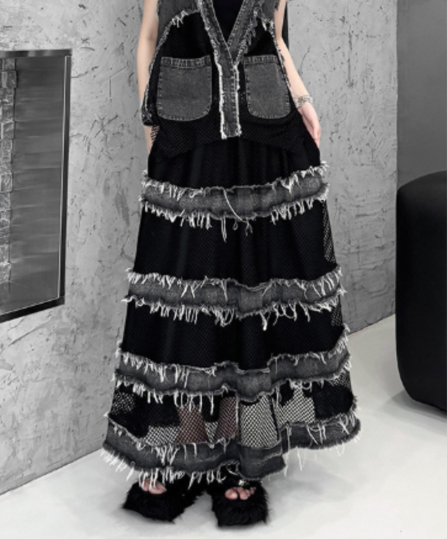 mesh patchwork with elastic waist skirt EN2999